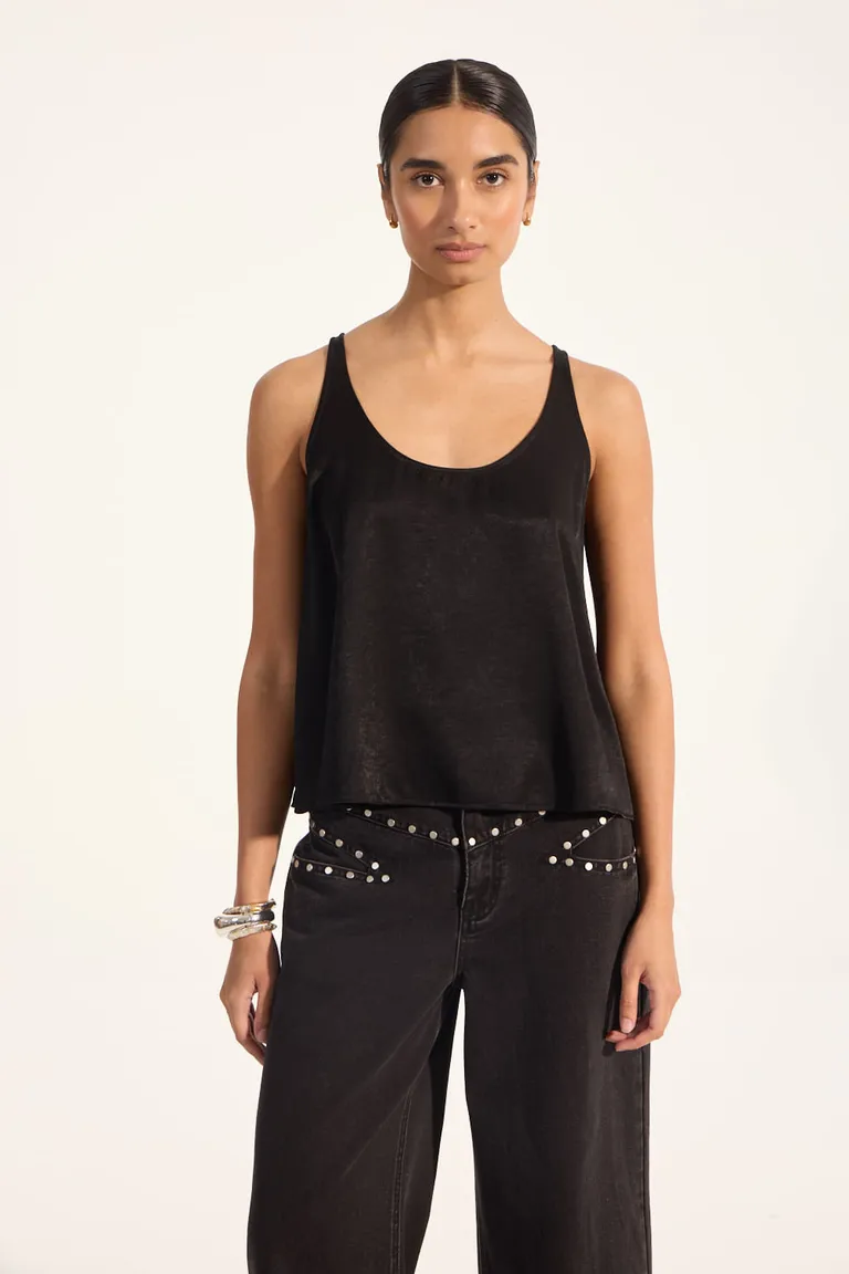 Top holgado de satén negro con escote redondo para mujer de Portsaid en Tops para argentina