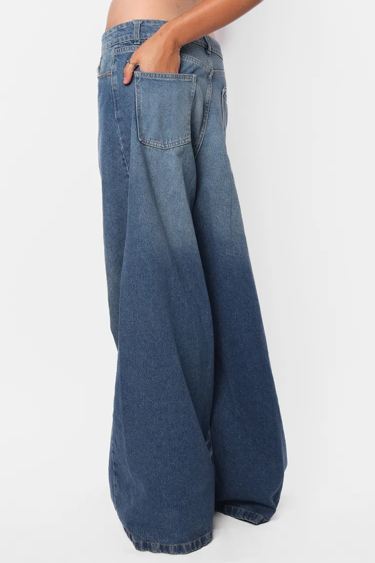 Pantalón Ancho Denim de Tiro Medio para Mujer de Top White en Pantalones para argentina