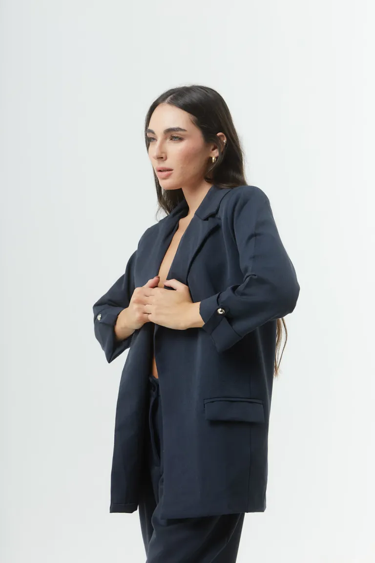 Blazer de Corte Clásico con Manga 3/4 y Detalle Dorado de Belle en Blazers para argentina