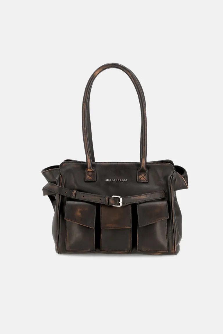 Cartera de cuero marron con cierre superior y compartimento interno de Justaosadia en Bolsos y Carteras para argentina