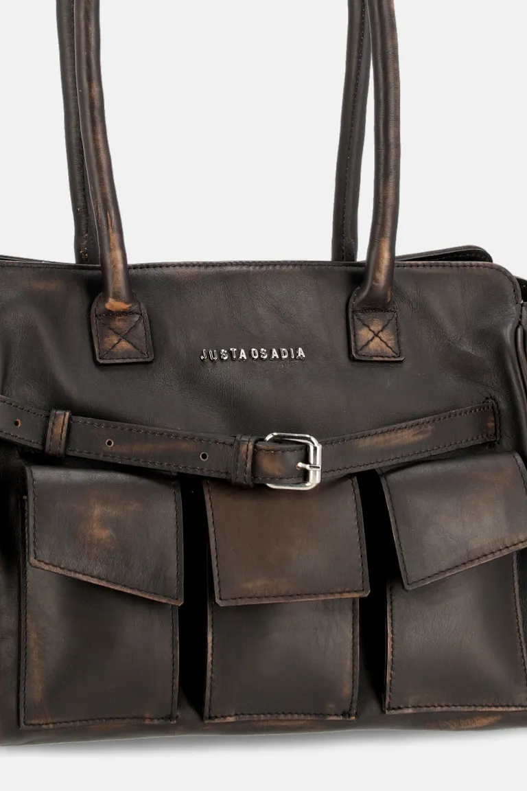 Cartera de cuero marron con cierre superior y compartimento interno de Justaosadia en Bolsos y Carteras para argentina