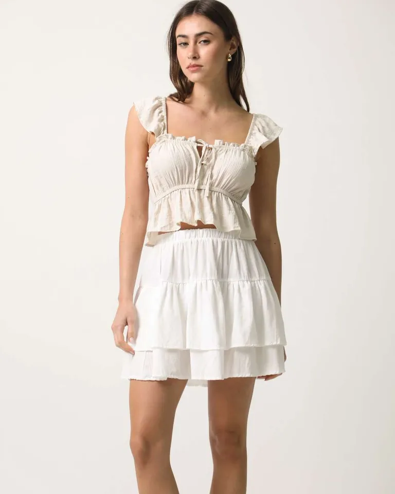 Vestido blanco de algodón con volados en la parte superior y falda acampanada de Hesed en Vestidos para argentina