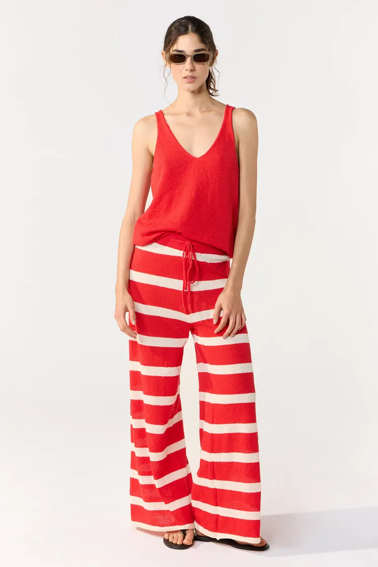 Pantalón Rayado Rojo y Blanco para Mujer - Moda Argentina de Cuesta Blanca en Pantalones para argentina