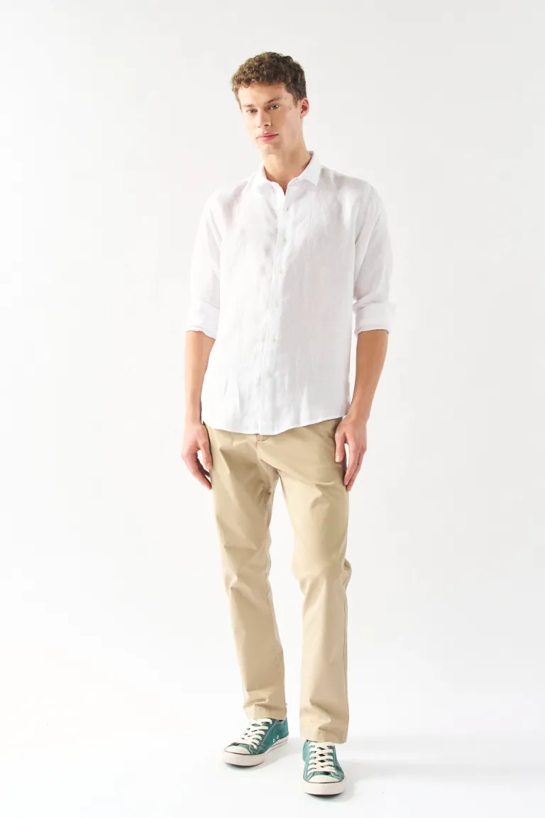 Camisa de lino de manga larga con cuello americano para hombres de Bensimon en Camisas para argentina