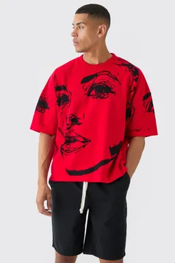Remera oversize dibujo lineal tejida de Boohooman en Remeras y Polos para argentina