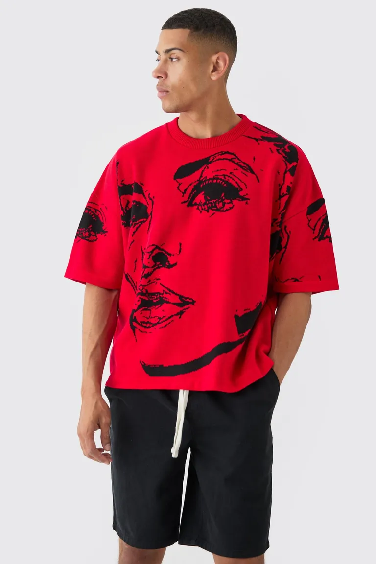 Remera oversize dibujo lineal tejida de Boohooman en Remeras y Polos para argentina
