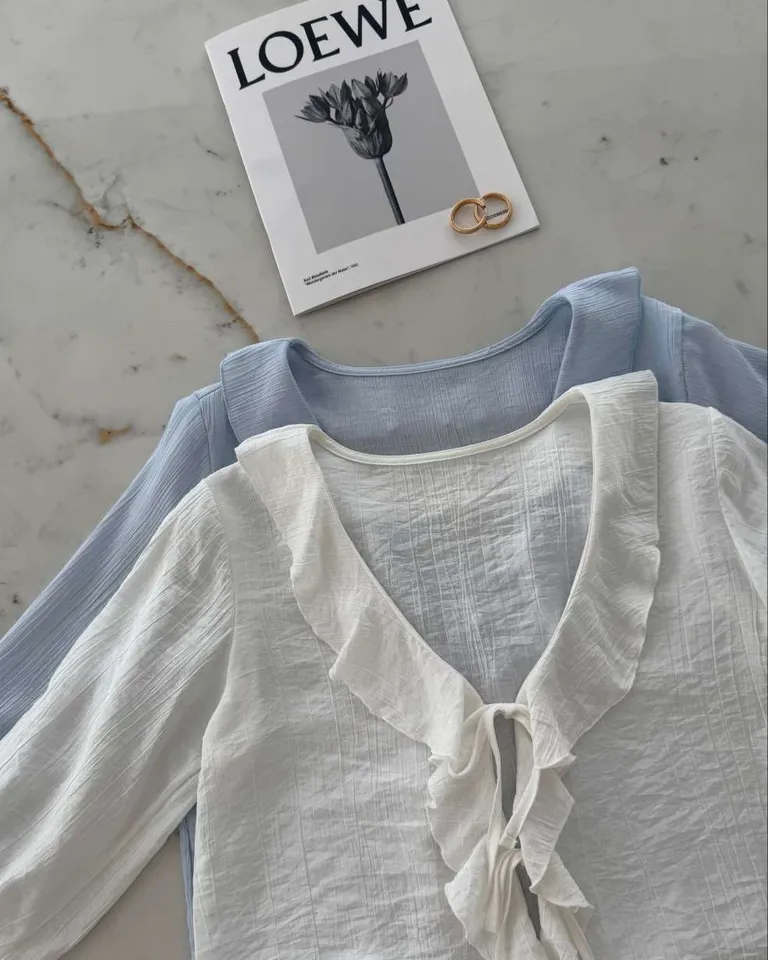 Blusa de seda bambula con volados y lazos en las mangas para mujer de Hesed en Blusas para argentina