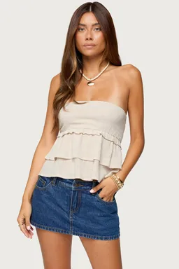 Top peplum strapless efecto lino de Edikted en Tops para argentina