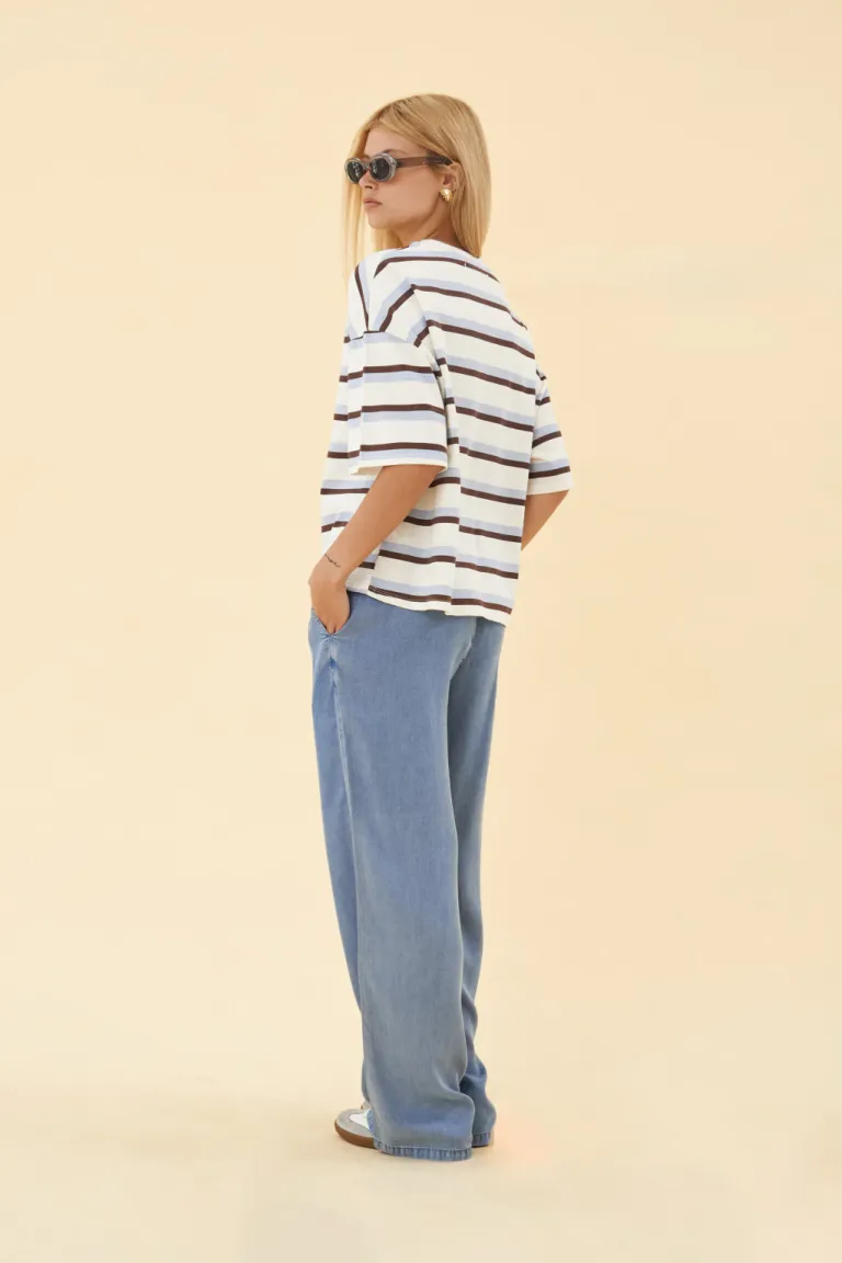 Pantalón ancho de tela azul con cintura elástica para mujer de Apricot en Pantalones para argentina