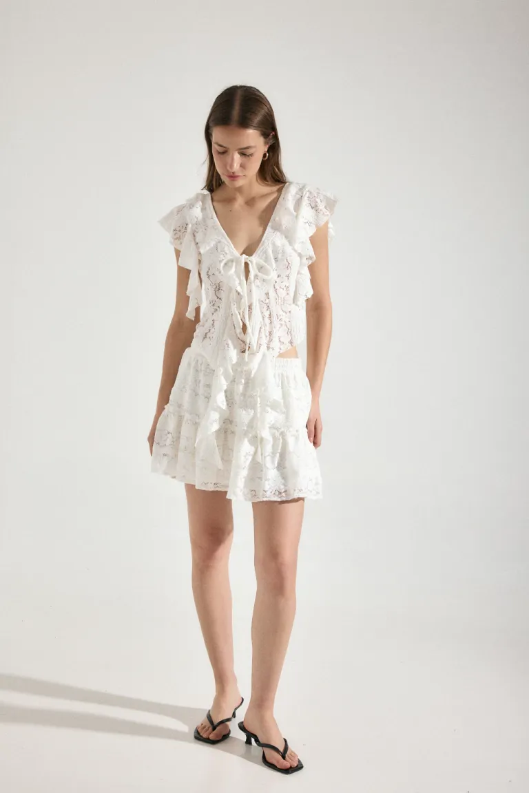 Falda de encaje blanca de tiro alto con elástico en la cintura de Audaz en Faldas para argentina