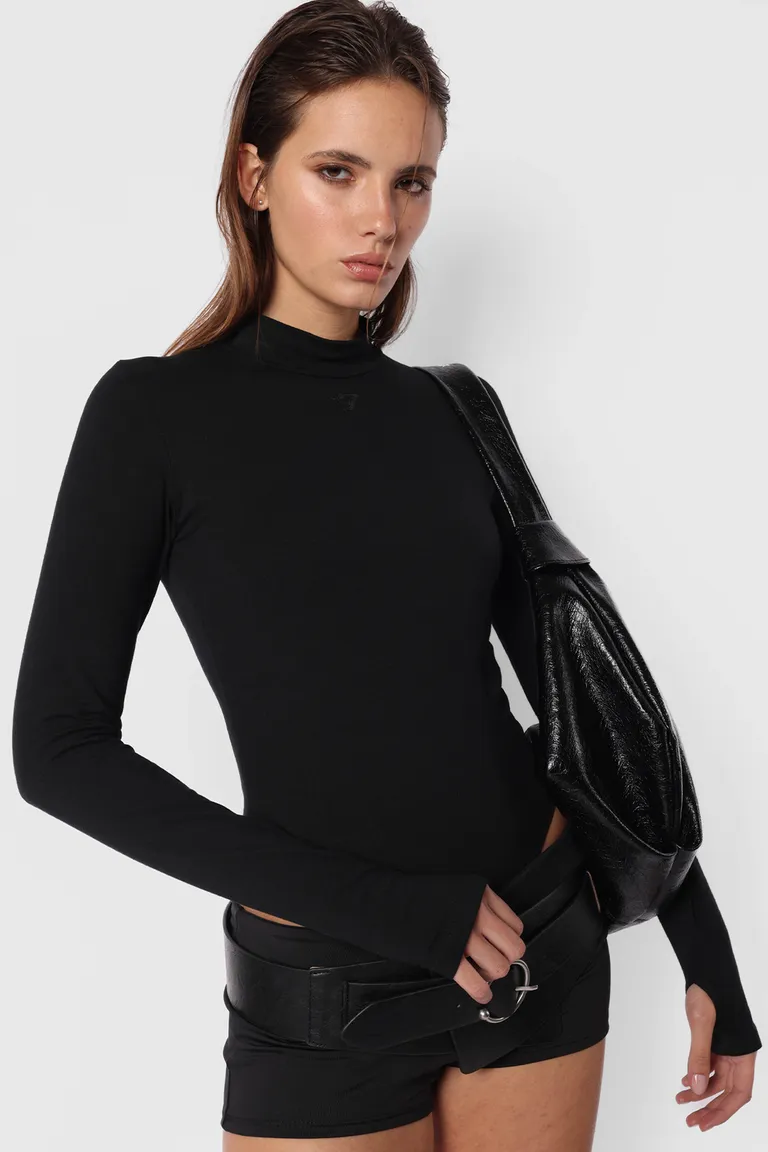 Body de manga larga y cuello medio en negro para mujer de Top White en Bodies para argentina