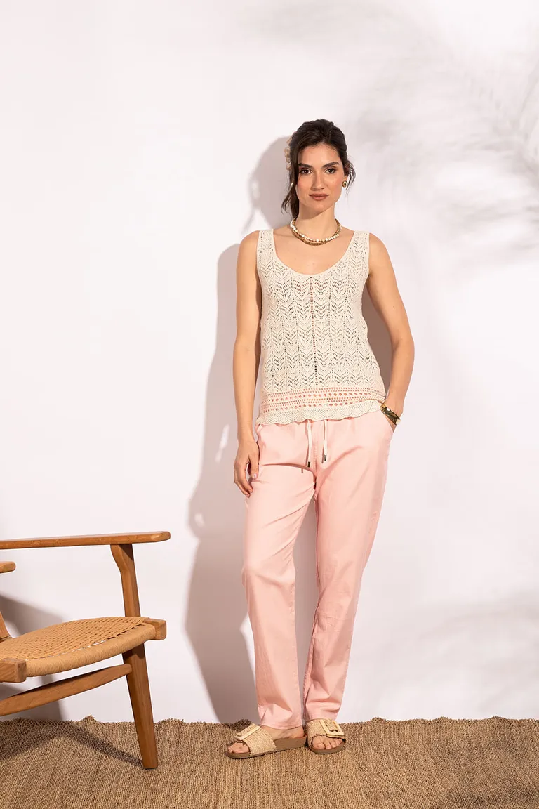 Pantalón holgado de algodón rosa con cierre elástico y bolsillos de Indiastyle en Pantalones para argentina