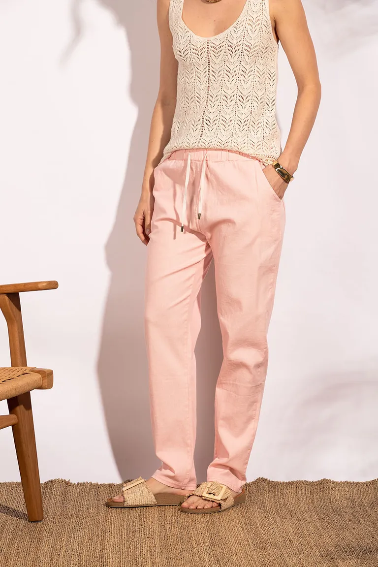 Pantalón holgado de algodón rosa con cierre elástico y bolsillos de Indiastyle en Pantalones para argentina