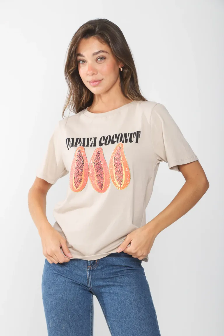 Remera estampada de algodón en tono beige para mujer de Belle en Remeras para argentina