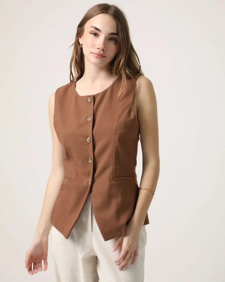 Chaleco de lino con cierre de botones para mujer de Hesed en Chalecos para argentina