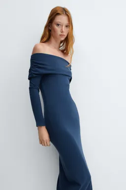Vestido drapeado hombros descubiertos de Mango en Vestidos para argentina