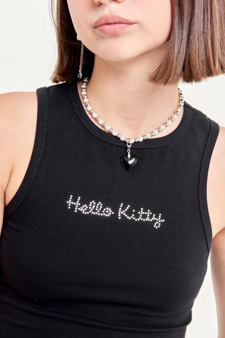 Musculosa de algodón con estampa de Hello Kitty en cristales decorativos de 47 Street en Tops para argentina