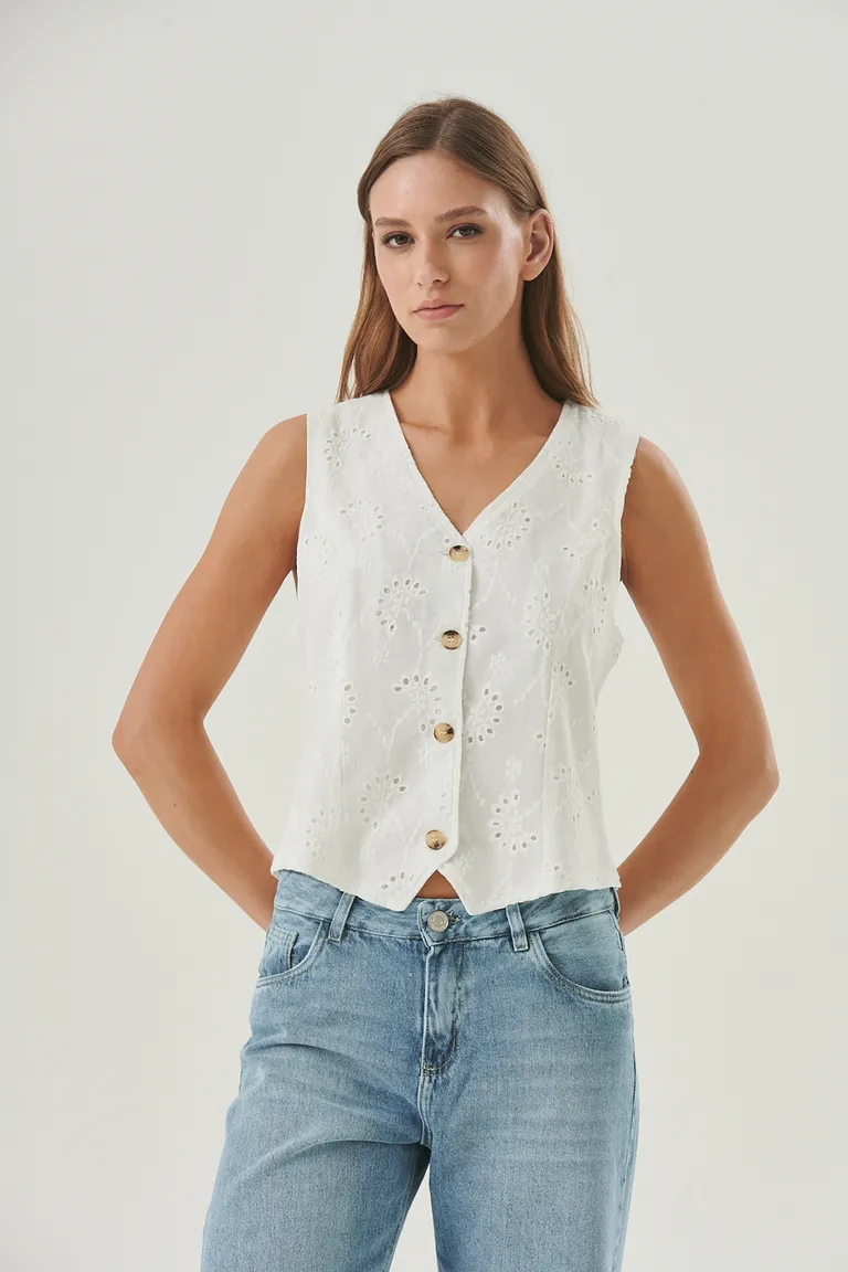 Chaleco sin mangas con detalles de bordado - Diseño fresco y versátil para lucir con estilo de Sweet en Chalecos para argentina