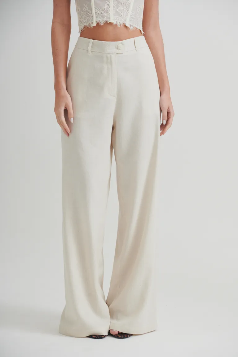 Pantalón de lino natural de corte relajado y bolsillos laterales funcionales de Sweet en Pantalones para argentina