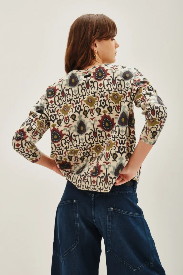 Sweater manga larga con cuello redondo y diseño estampado integral para mujer de Rapsodia en Buzos y Sweaters para argentina