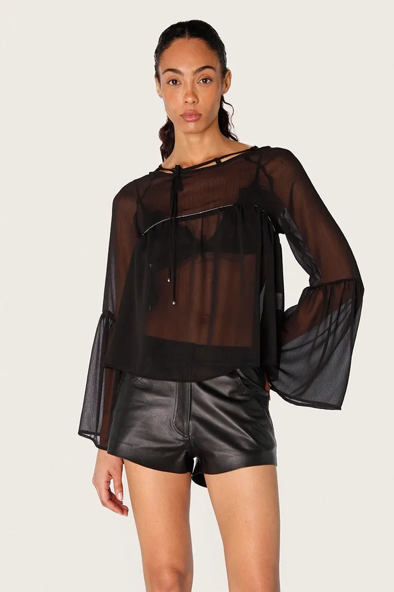 Blusa de gasa bambula negra con detalles refinados y ajuste holgado de Sofia Sarkany en Blusas para argentina