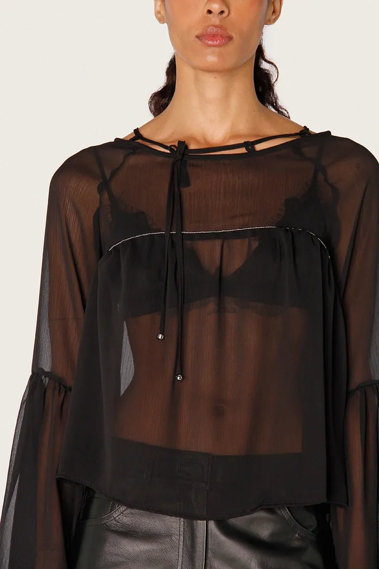 Blusa de gasa bambula negra con detalles refinados y ajuste holgado de Sofia Sarkany en Blusas para argentina