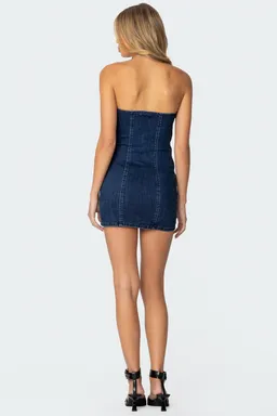 Minivestido denim strapless fruncido de Edikted en Vestidos para argentina