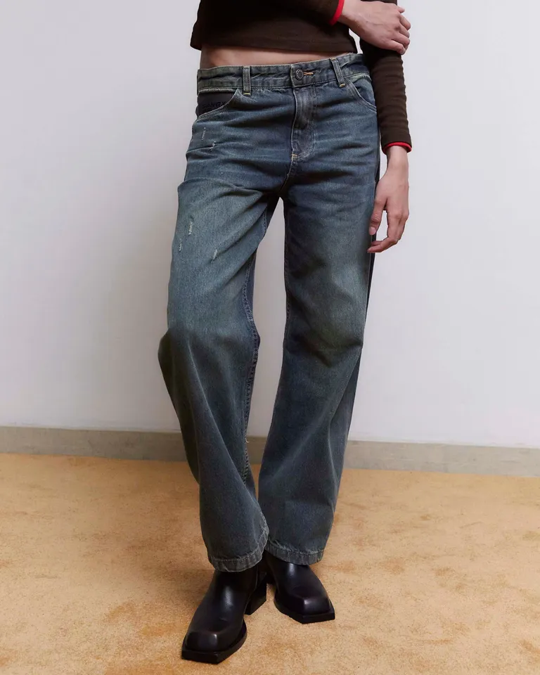 Pantalones de jean de corte recto con lavado matizado y detalles de ajuste de Prüne en Pantalones para argentina