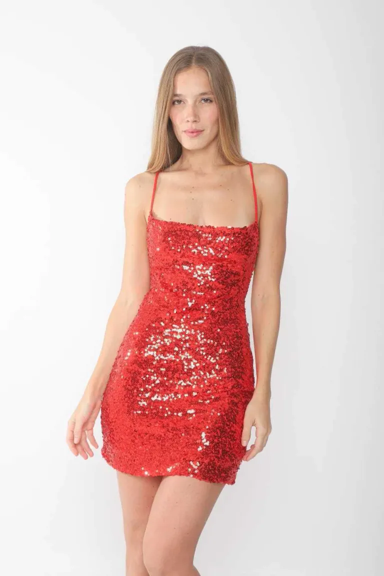 Vestido corto de lentejuelas en color rojo para mujer, ideal para ocasiones especiales de Belle en Vestidos para argentina