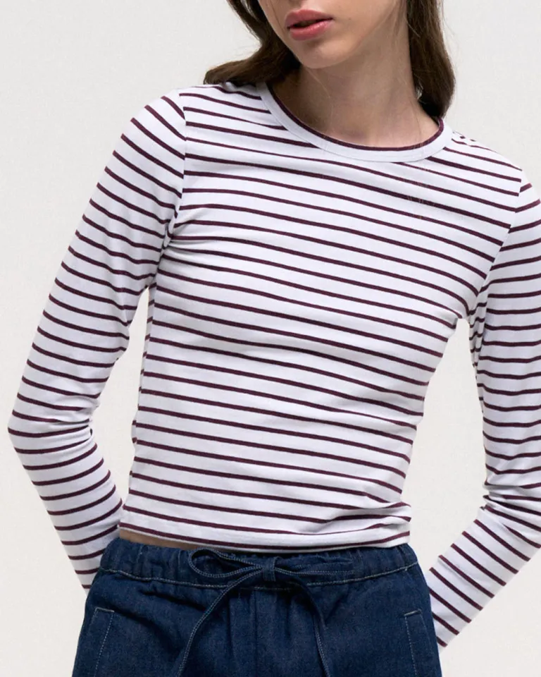 Remera básica de rayas blancas y burdeos para mujer de Sky en Remeras para argentina
