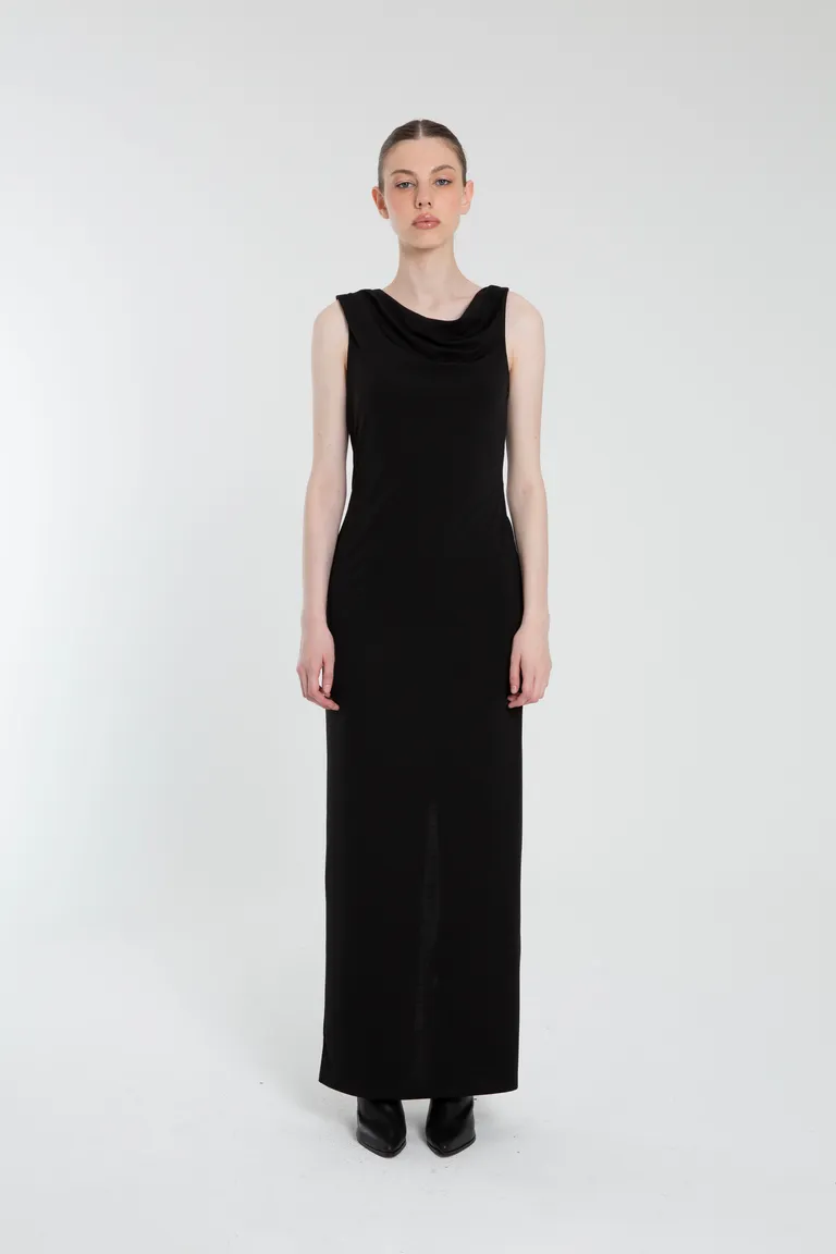 Vestido de tela de punto negro con escote de una sola manga y tajo en la espalda de Naíma en Vestidos para argentina