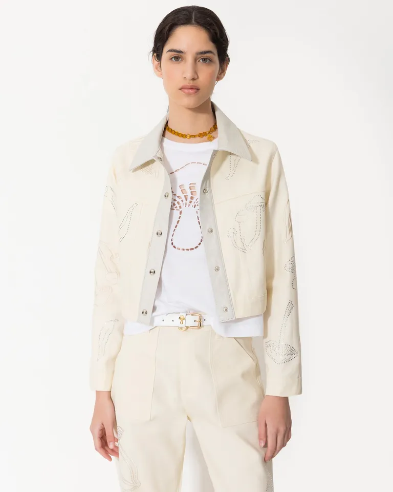 Chaqueta Lucky: Diseño exclusivo con bordados y detalles de cuero genuino de Jazmin Chebar en Chaquetas para argentina