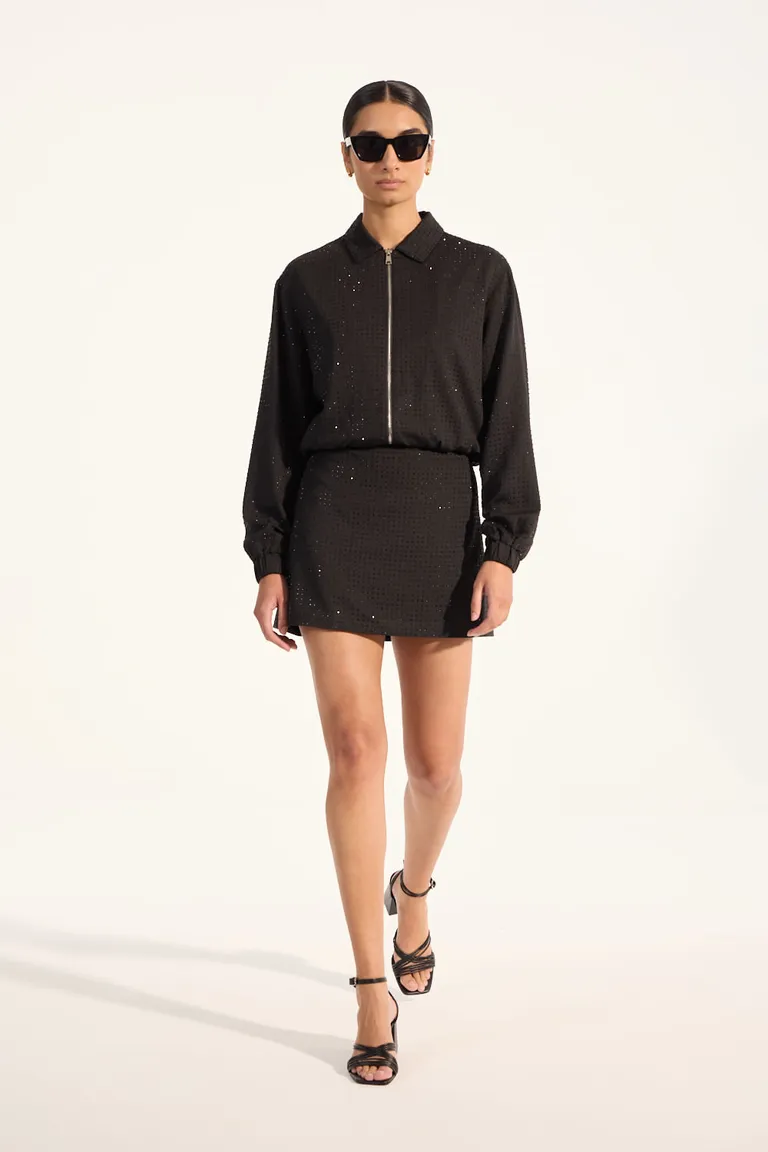 Falda corta forrada con cierre invisible y detalles en strass de Portsaid en Faldas para argentina