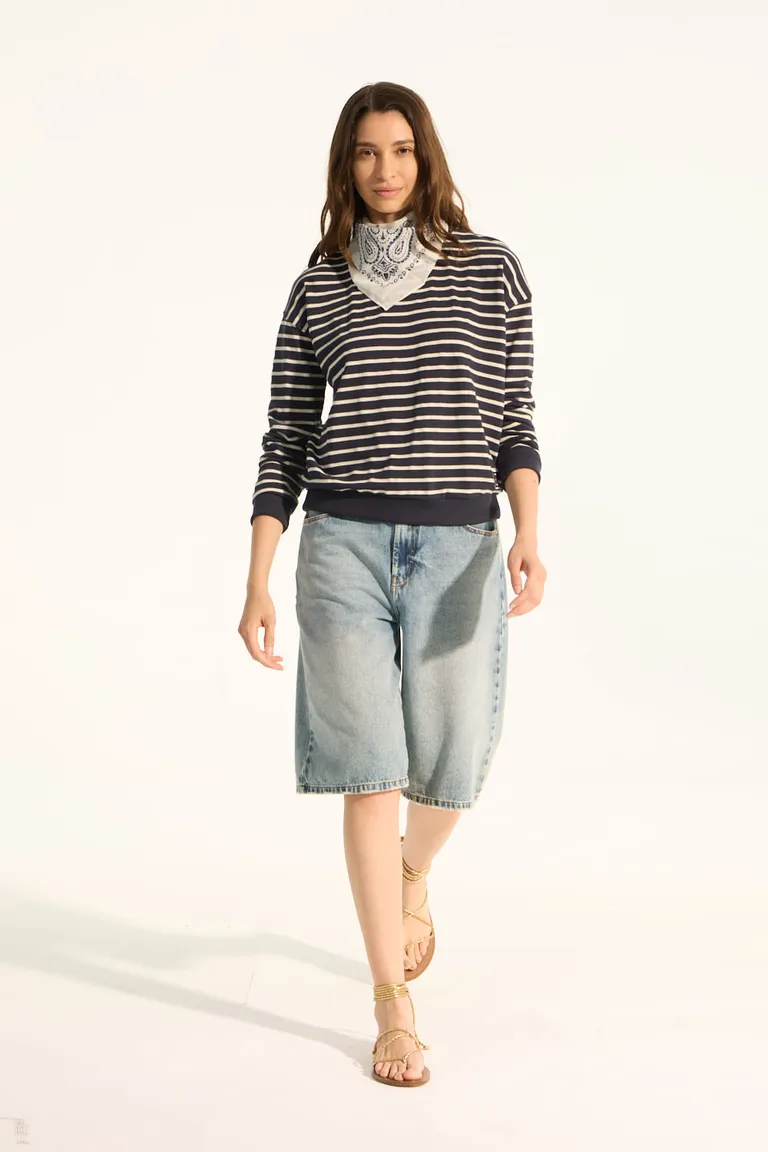 Buzo rayado náutico de algodón para mujer con detalles bordados de Portsaid en Buzos y Sweaters para argentina