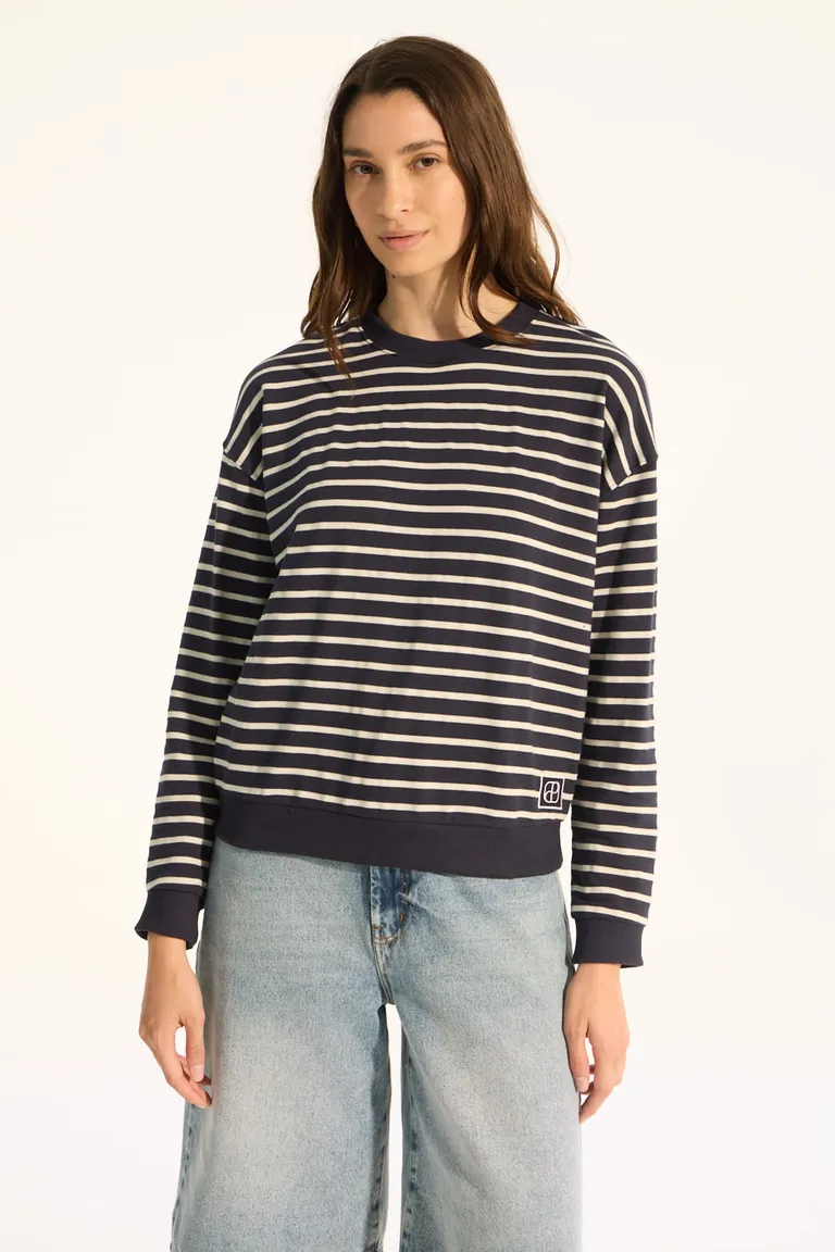 Buzo rayado náutico de algodón para mujer con detalles bordados de Portsaid en Buzos y Sweaters para argentina