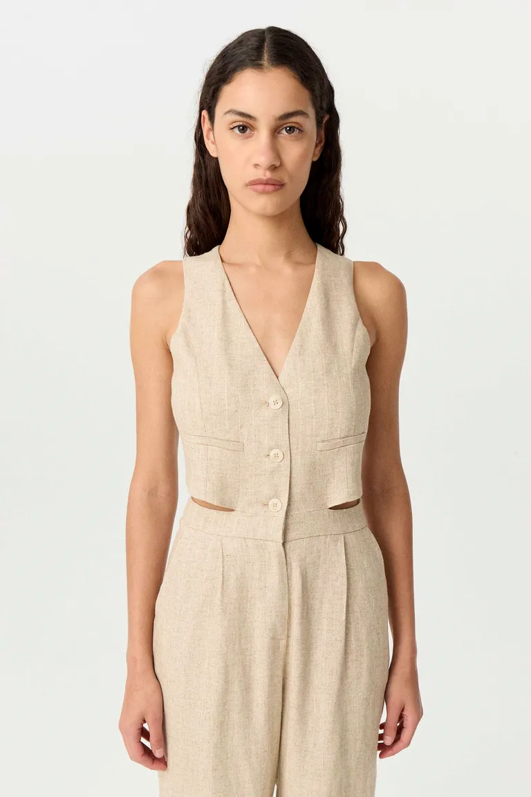 Mono de sastrería lino viscosa tizada con silueta entallada y pierna slim de Markova en Monos para argentina