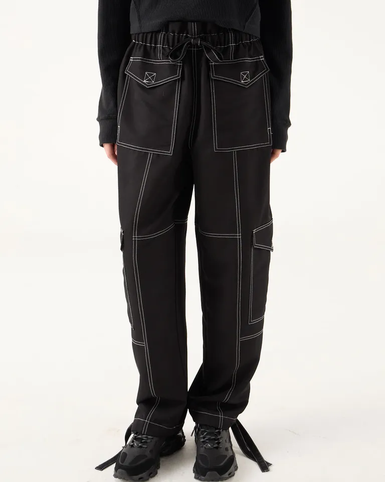 Pantalón cargo de corte amplio con bolsillos laterales y cintura elástica con lazo ajustable de Furzai en Pantalones para argentina