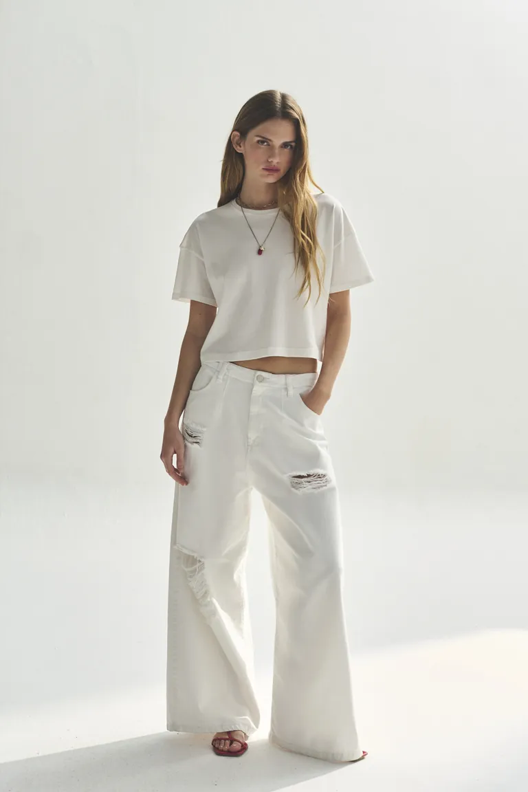 Pantalón ancho de corte holgado en color blanco para mujer de Akiabara en Pantalones para argentina