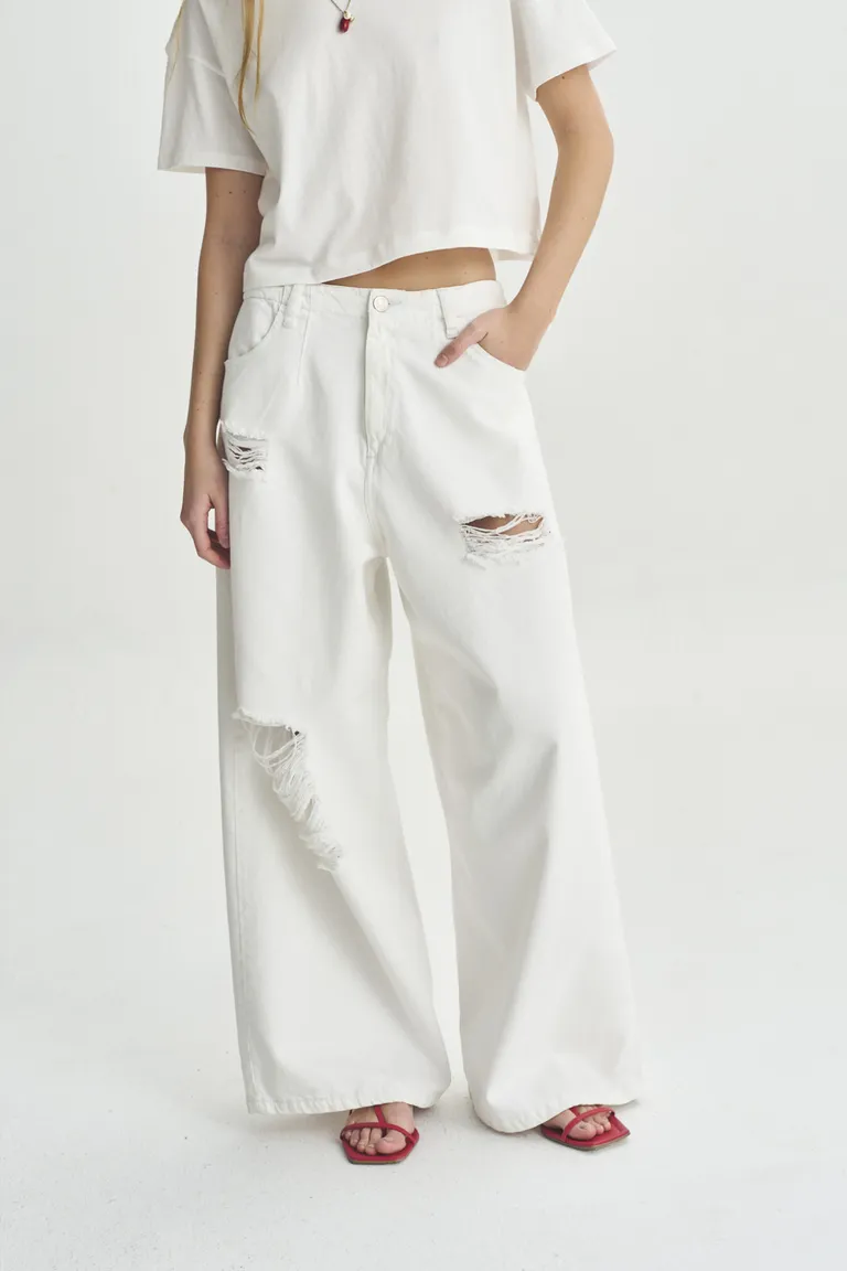 Pantalón ancho de corte holgado en color blanco para mujer de Akiabara en Pantalones para argentina