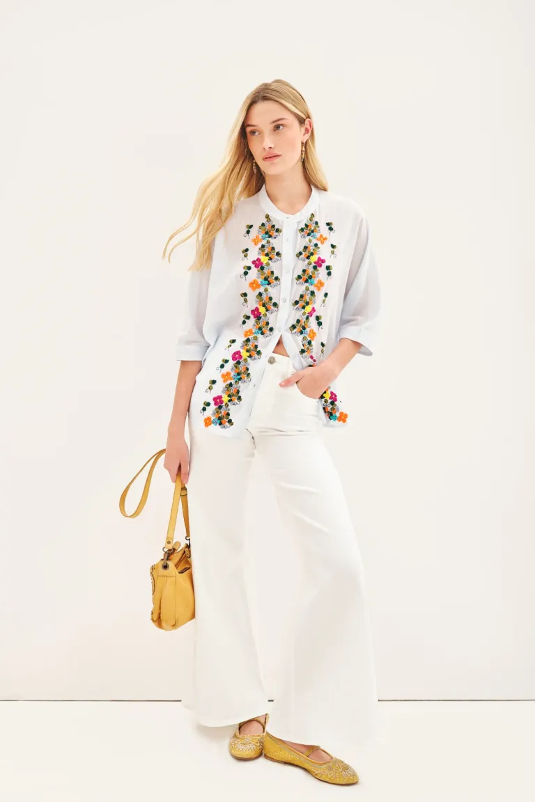 Camisa de voile de corte amplio con detalles bordados florales de Rapsodia en Camisas para argentina