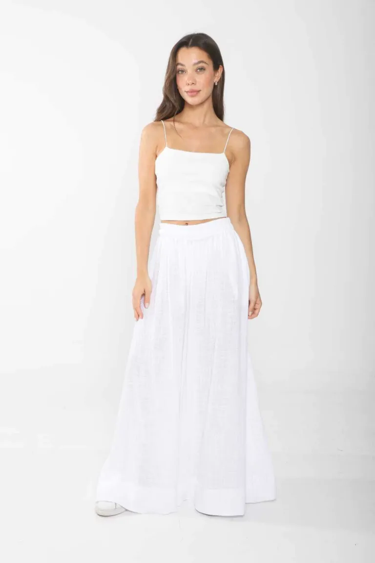 Pantalón palazzo de bambula, corte ancho y elástico en cintura de Belle en Pantalones para argentina