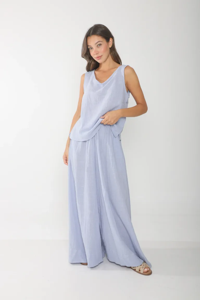 Pantalón palazzo de bambula, corte ancho y elástico en cintura de Belle en Pantalones para argentina