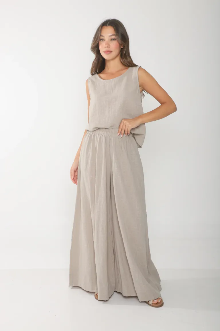 Pantalón palazzo de bambula, corte ancho y elástico en cintura de Belle en Pantalones para argentina