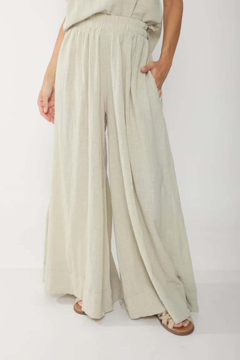 Pantalón palazzo de bambula, corte ancho y elástico en cintura de Belle en Pantalones para argentina