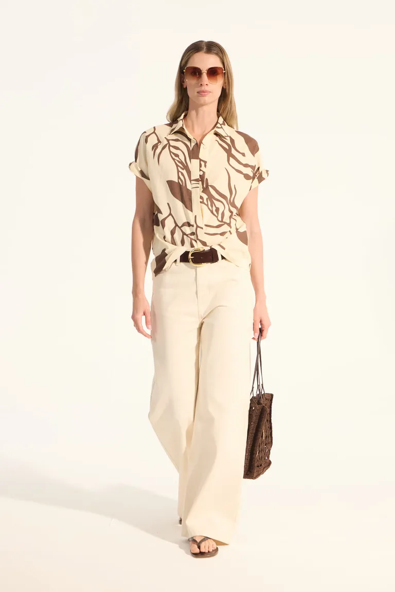 Camisa de lino con estampado de hojas, corte recto y manga corta de Portsaid en Camisas para argentina