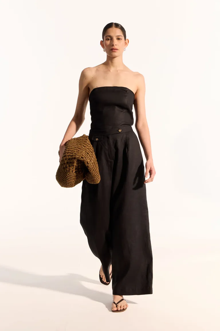 Pantalón de lino holgado y de piernas anchas con detalles de pinzas y bolsillos laterales de Portsaid en Pantalones para argentina