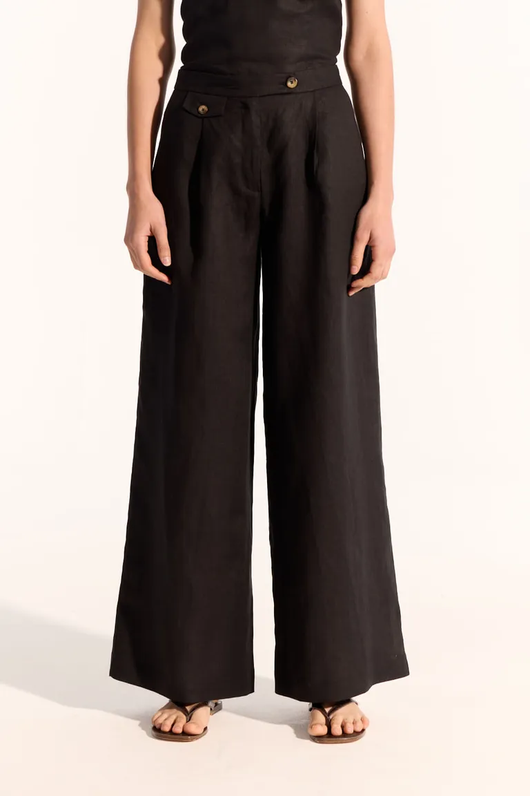 Pantalón de lino holgado y de piernas anchas con detalles de pinzas y bolsillos laterales de Portsaid en Pantalones para argentina