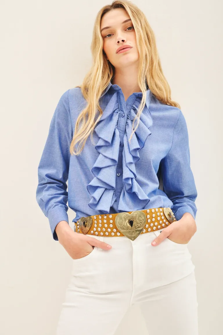 Camisa con volantes y detalles decorativos en el frente, ideal para el verano de Rapsodia en Camisas para argentina