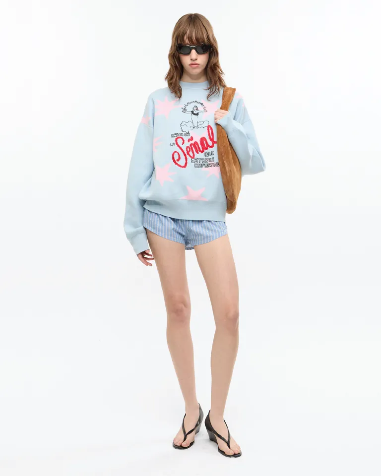 Buzo de algodón celeste con diseño gráfico y escote redondo para mujer de Ay Not Dead en Buzos y Sweaters para argentina