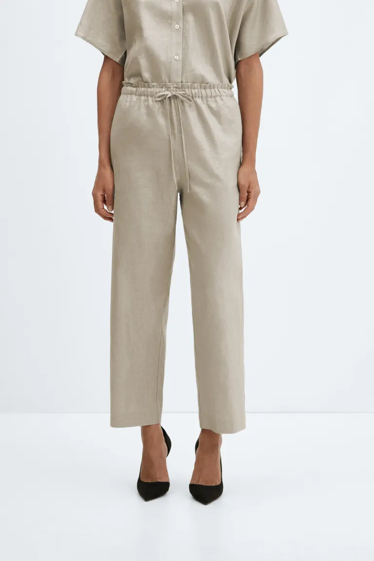 Pantalón lino cintura elástica de Mango en Pantalones para argentina